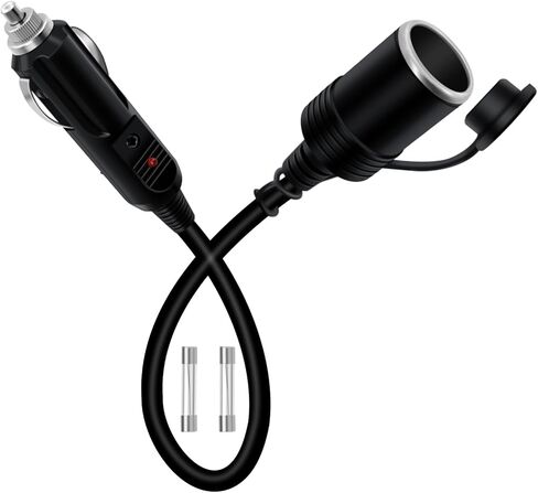 سلك تمديد ولاعة السجائر 12 فولت 24 فولت وصلة ولاعة السجائر شديدة التحمل 16AWG 15A مع ضوء LED وغطاء مقاوم للماء مناسب للسيارات والدراجات النارية والقوارب (0.3 متر/1 قدم) in Kuwait