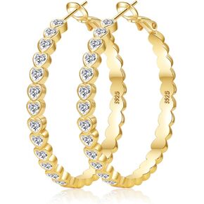 Senteria 925 الفضة الاسترليني هوب الأقراط هيبوالرجينيك خفيفة الوزن الفضة الأطواق الأقراط للنساء مكعب زركونيا كبير القلب هوب الأقراط 30/40/50MM in Kuwait