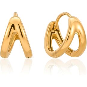 أقراط هندسية من الفولاذ المقاوم للصدأ - أقراط دائرية فضية وذهبية مزدوجة اللون، مقاومة للماء ولا تسبب الحساسية ولا تبهت للنساء in Kuwait