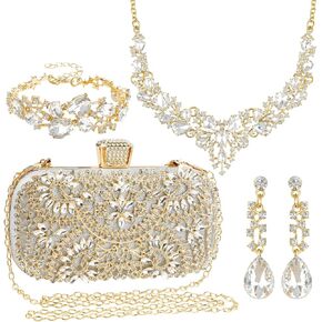 مجموعة مجوهرات من حجر الراين وحقيبة يد من الكريستال الماسي مع أقراط ودبوس بروش، لحفلات الزفاف وحفلات الزفاف وحفلات الزفاف وهدية عيد الحب in Kuwait