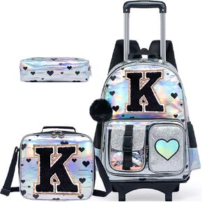 حقيبة ظهر دوارة لطيفة مع عجلة، حقيبة ظهر مدرسية للأطفال والبنات حقيبة مدرسية دوارة مجموعة حقائب ظهر بعجلات، أرجواني S in Kuwait