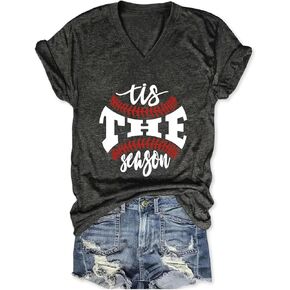 Baseball Mom Shirts Women Tis The Season Graphic Short Sleeve T-Shirt Summer Sports Mama V Neck Tees Game Day Tshirt in Kuwait
