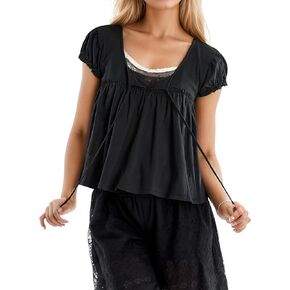 Women Summer Tie Front Tank Tops 2026 Sleeve Babydoll Tops Casual Loose Fit Going Out Shirt in Kuwait