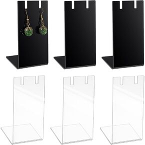6 Pcs Acrylic L-Shape Earring Holder Organizer Earrings Stand Display for Jewelry Dangling Slant Ack Showcase Earrings Displays Storage 1.4x1.8x3.35 Inch (3 Black and 3 Clear) in Saudi Arabia