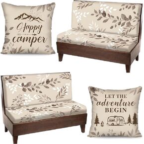 Tiamon Rv Dinette Cushion Covers Set - 6 Pcs Beige Floral Camping Theme Cushion Slipcovers for Camper Car Bench Seat Replacement 2 Pillowcase, 2 Backrest, 2 Bench Cover, Easy Fit Stretchy Washable in Saudi Arabia
