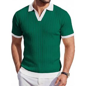 قمصان بولو رجالية محبوكة بأكمام قصيرة وقصة ضيقة، قميص جولف كاجوال منسوج، قمصان خفيفة الوزن مع ياقة متباينة in Kuwait