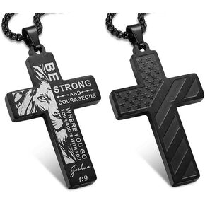 قلادة صليب من الفولاذ المقاوم للصدأ للرجال سلسلة بدلاية العلم الأمريكي هدايا دينية كاثوليكية مسيحية له/الابن/الأب/المراهق/الزوج مجوهرات ملهمة من الكتاب المقدس يسوع in Kuwait