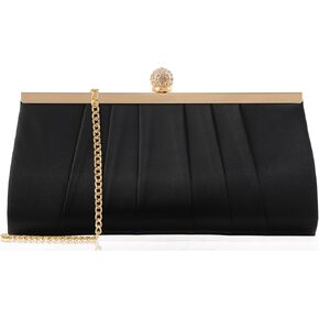 حقيبة يد نسائية للسهرة بإبزيم كريستالي لامع، ستان مطوي، حزام سلسلة قابل للفصل لحفلات الزفاف in Kuwait