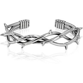 أساور الكفة الشريرة للرجال، سوار الكفة من الفولاذ المقاوم للصدأ القوطي - سوار ريترو قابل للتعديل، شوكة رائعة وأسلاك شائكة مجوهرات ملتوية باللون الفضي in Kuwait