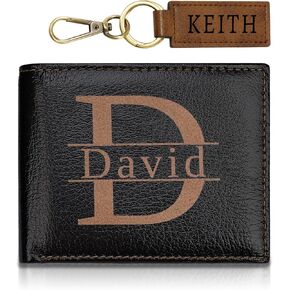 Personalized Wallet for Men, Customized Engraved Genuine Leather Wallet RFID Blocking for Him, Dad, Father, Boyfriend, Son, Husband, Groomsmen, Gifts for Birthday, Anniversary, Graduate (Dark Brown) in Kuwait