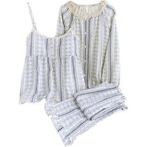 طقم بيجامة نسائي من القطن مكون من 3 قطع مع حمالة صدر مدمجة وسروال طويل بأكمام 3/4 رداء نوم وملابس نوم in Kuwait