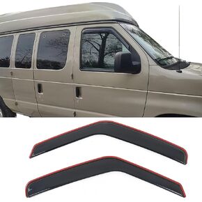 IKON MOTORSPORTS في أقنعة نافذة القناة متوافقة مع 2007-2014 Ford E-150 E-250 E-350/E-450 Super Duty، طراز نحيف من الأكريليك، واقيات مطر دخان من الأكريليك، عاكسات الرياح للنافذة الجانبية قطعتان in Kuwait