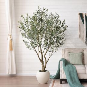 Olive Trees Artificial Indoor, 8FT Tall Faux Olive Tree with Round White Planter, UV Resistant Outdoor Large Fake Olive Plants for Modern Home Decor Living Room Office in Kuwait