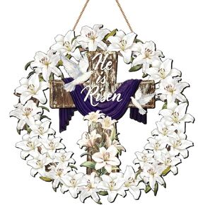 إنه إكليل باب مرتفع مع إكليل زنبق متقاطع لعيد الفصح علامة الباب الأمامي أكاليل عيد الفصح الدينية ديكور للكنيسة في الأسبوع المقدس للزينة المسيحية in Kuwait