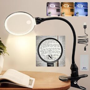 عدسة مكبرة 15 مرة مع ضوء وحامل، 3 أوضاع ألوان، عدسة مكبرة بإضاءة طاولة قابلة للتعتيم مع مشبك، مصباح مكتب مرن معقوف بدون استخدام اليدين للأعمال القريبة والحرف اليدوية والهوايات in Kuwait