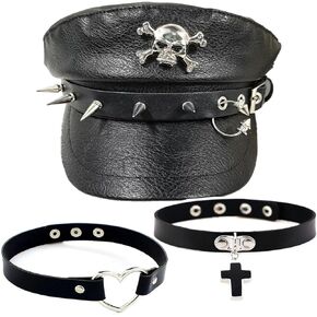 قبعة بانك البحرية - قبعة بيسبول على شكل جمجمة للنساء مع قلادتين باللون الأسود in Kuwait