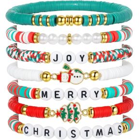 Trendy Friendship Bracelets Set - Heishi Stackable Polymer Clay Beaded Stretch Bracelets for Women: Boho, Preppy, Beach, Western,Christmas - Ideal Gifts in Saudi Arabia