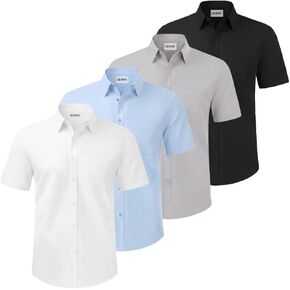 Liloak Pack Mens Dress Shirts Short Sleeve Classic Men's Button Down Shirt Business Wedding Formal Shirt in Kuwait