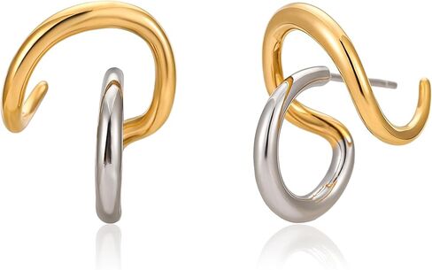 Stainless Steel Geometric Earrings - Silver Gold Dual-Tone, Waterproof Hypoallergenic No Fading Hoop Earrings for Women in Saudi Arabia