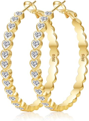 Senteria 925 الفضة الاسترليني هوب الأقراط هيبوالرجينيك خفيفة الوزن الفضة الأطواق الأقراط للنساء مكعب زركونيا كبير القلب هوب الأقراط 30/40/50MM in Kuwait