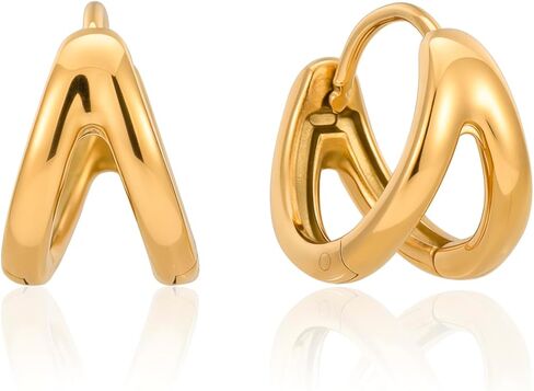 أقراط هندسية من الفولاذ المقاوم للصدأ - أقراط دائرية فضية وذهبية مزدوجة اللون، مقاومة للماء ولا تسبب الحساسية ولا تبهت للنساء in Kuwait