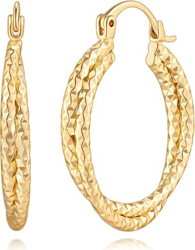 14K Gold Hoop Earrings for Women 14K Gold Earrings for Women Gold Hoop Earring for Womens Hoops Trendy Engraving Unique Double Earring for Womens 30mm in Saudi Arabia