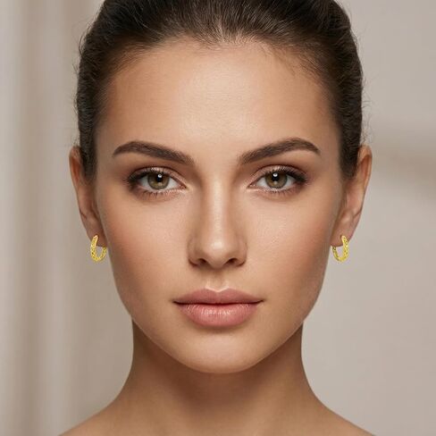أقراط ذهبية أنيقة للنساء لا تسبب الحساسية وخفيفة الوزن 14 قيراط من الذهب أقراط هوجي مجوهرات هدايا عيد الحب للزوجة والصديقة in Kuwait