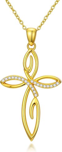 14K Gold Cross Necklace for Women Gold Cross Chain Minimalist Pendant Smooth Lines and Timeless Charm Religious Jewelry Christian Gifts Mother's Day Gifts for Women Wife Her in Saudi Arabia