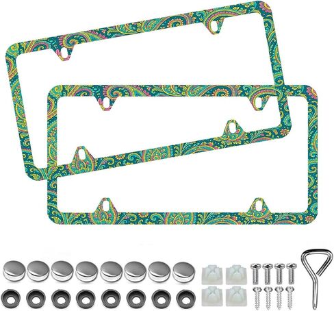 إطار لوحة ترخيص مربعة - حافة ضيقة دون عائق 2 عبوة من الفولاذ المقاوم للصدأ العالمي لإطارات لوحة ترخيص السيارة حامل صلب مع 4 فتحات مقاومة للصدأ للرجال والنساء in Kuwait