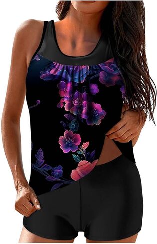 Womens Tankini Swimsuits Two Piece Bathing Suits High Waisted Blouson Swim Suit Tank Tops with Shorts Floral Swimwear in Saudi Arabia