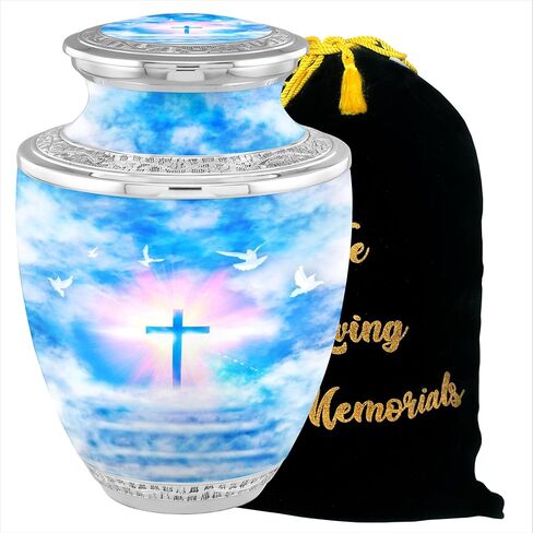 Personalized Medallion Spirituality Cross Cremation Urns for Adults - 200lbs Burial Urns - Handcrafted Funeral Decorative Urns for Males and Females with Velvet Bag in Saudi Arabia