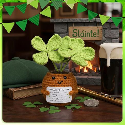Realspring St. Patrick's Day Gifts Crochet Irish Blessing Gifts Green Handmade Crochet Shamrock Ornaments St. Patrick's Day Decor for Home Office Desk Table Shelf(Blessings) in Saudi Arabia