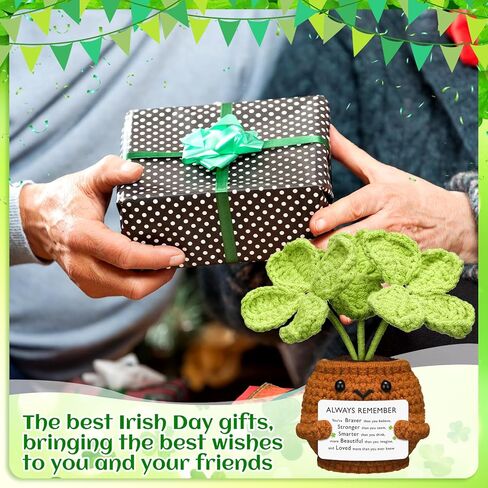 Realspring St. Patrick's Day Gifts Crochet Irish Blessing Gifts Green Handmade Crochet Shamrock Ornaments St. Patrick's Day Decor for Home Office Desk Table Shelf(Blessings) in Saudi Arabia