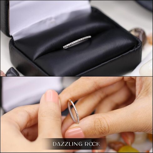 مجموعة Dazzlingrock 0.08 قيراط خاتم زفاف نسائي من الألماس - خاتم ألماس أبيض طبيعي مستدير حقيقي أنيق وبسيط ورقيق وقابل للتكديس لها من الفضة الإسترليني، مقاس 7 in Saudi Arabia
