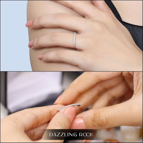 مجموعة Dazzlingrock 0.08 قيراط خاتم زفاف نسائي من الألماس - خاتم ألماس أبيض طبيعي مستدير حقيقي أنيق وبسيط ورقيق وقابل للتكديس لها من الفضة الإسترليني، مقاس 7 in Saudi Arabia