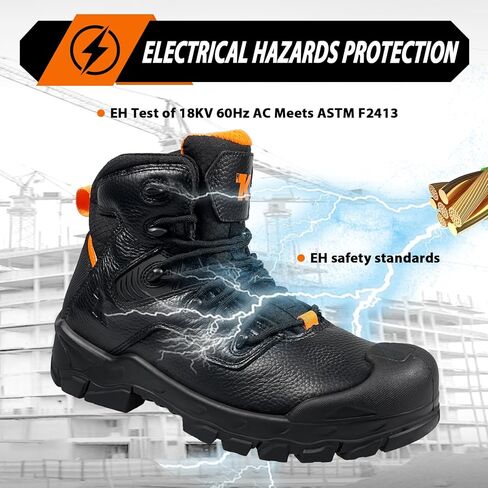 أحذية مركبة عند الأصابع خفيفة الوزن - جلد طبيعي مقاوم للماء، ASTM F2413-18 آمن لأصابع القدم ومقاومة للثقب، أحذية البناء الصناعية EH 18KV للرجال، راحة طوال اليوم in Kuwait