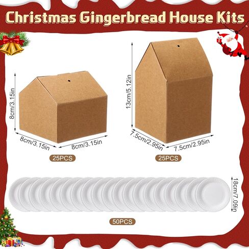 Eaasty 100 Pcs Christmas Gingerbread House DIY Kit Craft Cardboard Gingerbread House Shaped Boxes with Plates Candy Xmas Houses for Holiday Crafts Gift Packaging Party Decorations(White) in Saudi Arabia
