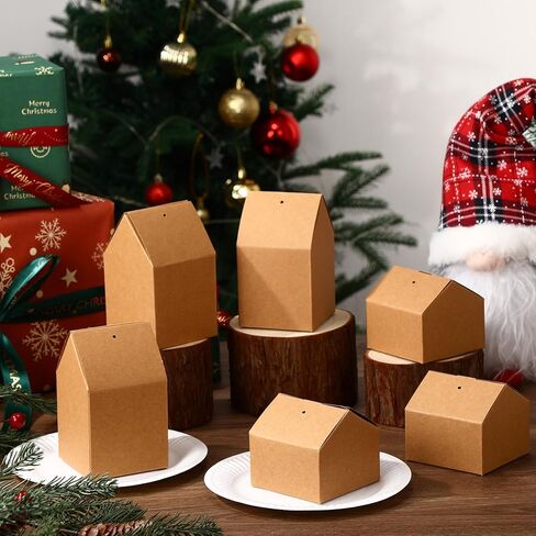 Eaasty 100 Pcs Christmas Gingerbread House DIY Kit Craft Cardboard Gingerbread House Shaped Boxes with Plates Candy Xmas Houses for Holiday Crafts Gift Packaging Party Decorations(White) in Saudi Arabia