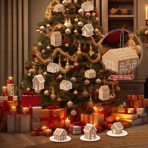 Eaasty 100 Pcs Christmas Gingerbread House DIY Kit Craft Cardboard Gingerbread House Shaped Boxes with Plates Candy Xmas Houses for Holiday Crafts Gift Packaging Party Decorations(White) in Saudi Arabia