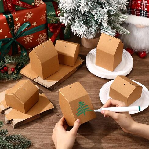 Eaasty 100 Pcs Christmas Gingerbread House DIY Kit Craft Cardboard Gingerbread House Shaped Boxes with Plates Candy Xmas Houses for Holiday Crafts Gift Packaging Party Decorations(White) in Saudi Arabia