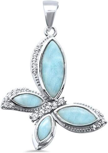 CloseoutWarehouse Larimar Clear Cubic Zirconia Butterfly Dangling Pendant Sterling Silver in Saudi Arabia