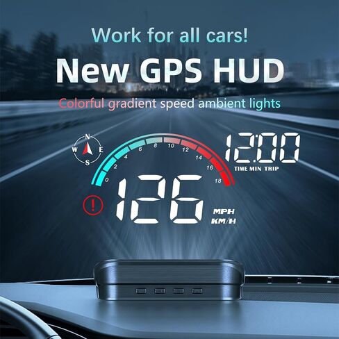 Dyno Racing New GPS Hud Digital Display Gauge Windshield Speedometer Projector Speed,Mileage,Compass,Speed Progress bar, Overspeed Alarm Heads Up Display USB Power in Saudi Arabia