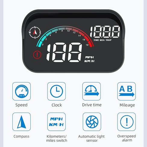 Dyno Racing New GPS Hud Digital Display Gauge Windshield Speedometer Projector Speed,Mileage,Compass,Speed Progress bar, Overspeed Alarm Heads Up Display USB Power in Saudi Arabia