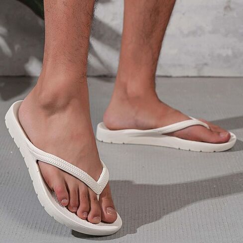 Flip Flops for Men with Arch Support Comfortable Slide Sandals Slip Resistant Shower Shoes Walking Thong Sandals,Off White in Saudi Arabia