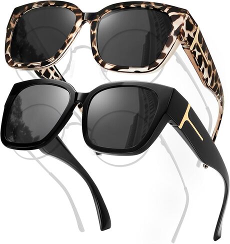 Fit Over Glasses Women Polarized Sunglasses Square Wrap Around Over Glasses UV Protection & 2 Pack in Saudi Arabia