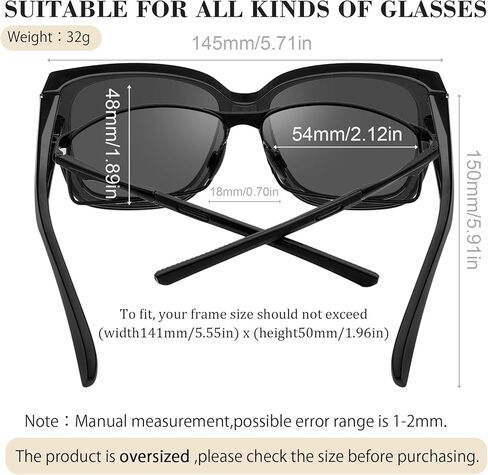 Fit Over Glasses Women Polarized Sunglasses Square Wrap Around Over Glasses UV Protection & 2 Pack in Saudi Arabia