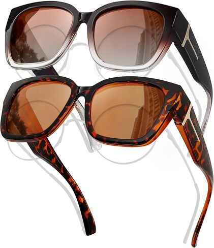 Fit Over Glasses Women Polarized Sunglasses Square Wrap Around Over Glasses UV Protection & 2 Pack in Saudi Arabia