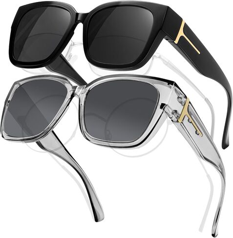 Fit Over Glasses Women Polarized Sunglasses Square Wrap Around Over Glasses UV Protection & 2 Pack in Saudi Arabia