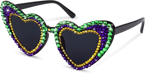 نظارات ماردي جراس - نظارات شمسية ماردي جراس على شكل قلب مع حجر الراين للنساء لإكسسوارات الكرنفال in Kuwait