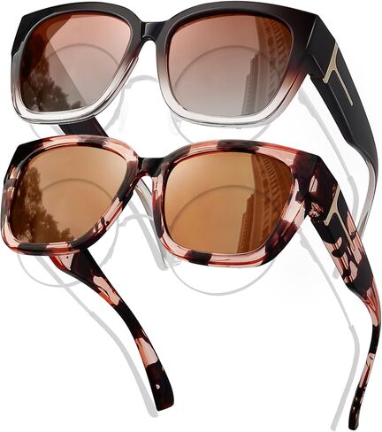 Fit Over Glasses Women Polarized Sunglasses Square Wrap Around Over Glasses UV Protection & 2 Pack in Saudi Arabia